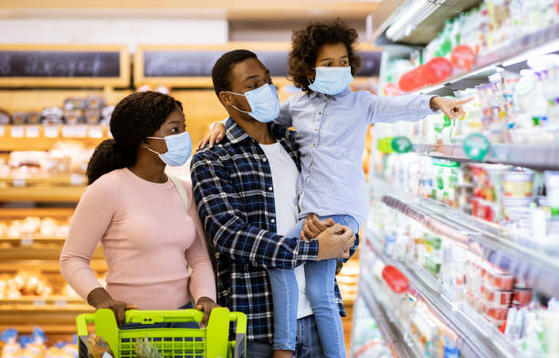 family shopping during coronavirus pandemic black family with child picture id1297639806