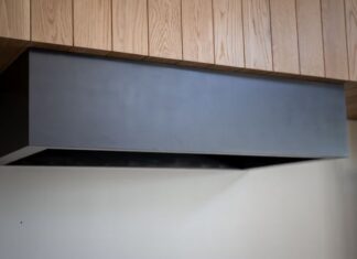 black stove hood in a kitchen