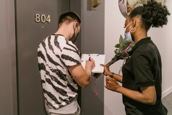 receiving a flower delivery
