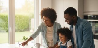 black couple or family reviewing renovation plans