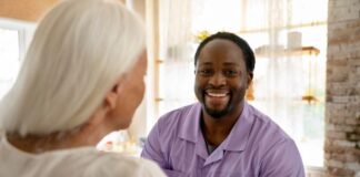male social worker taking care