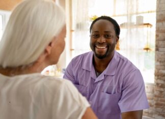 male social worker taking care