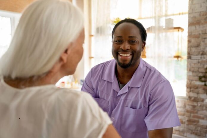 male social worker taking care