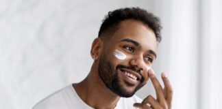 young male doing selfcare routine
