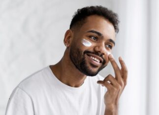 young male doing selfcare routine