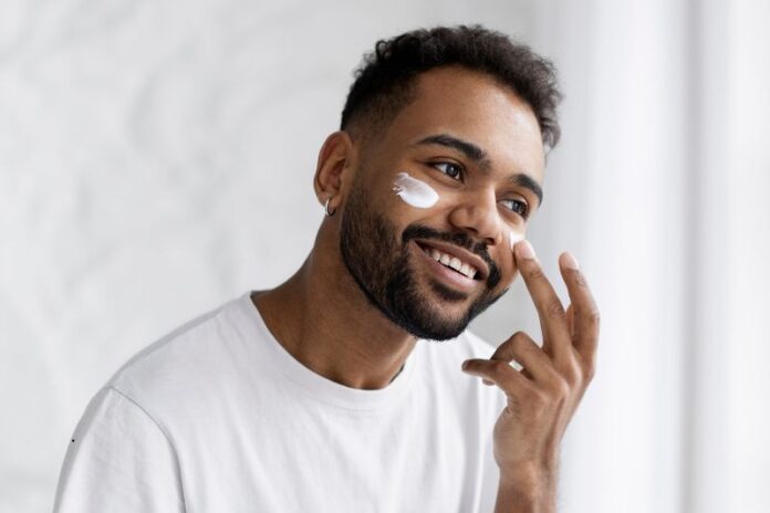 young male doing selfcare routine
