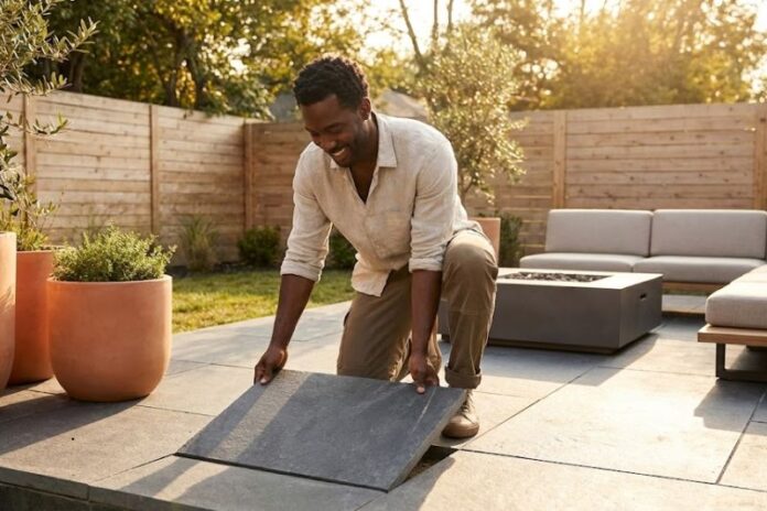 extend your style outdoors with coordinating tile pavers